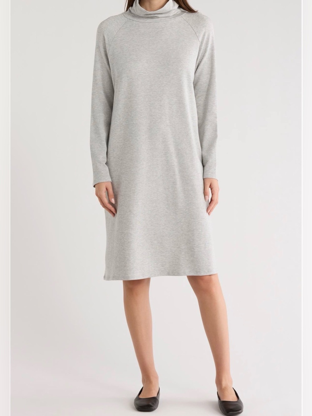 NWT EILEEN FISHER Drapey Turtleneck Long Sleeve Dress in Cozy Brushed Terry Hug